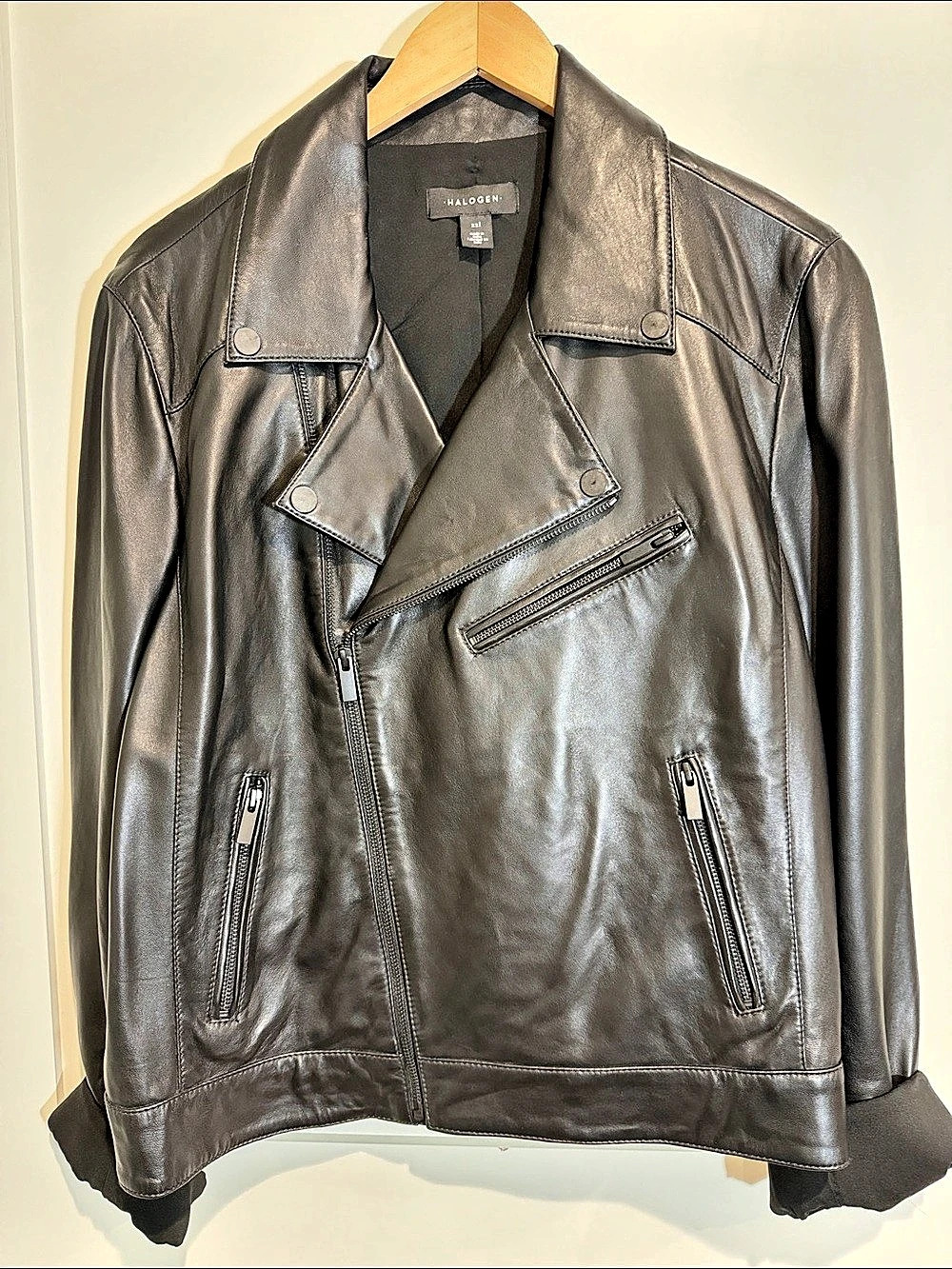 Nordstrom Halogen Leather Moto Jacket Black XXL Like New